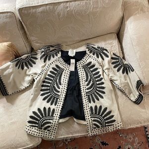 Elevenses cream and black embroidered jacket, size large